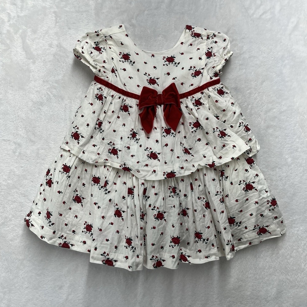 Janie and Jack Floral Tiered Dress Baby Girl 12-18m Velvet Bow Christmas Holiday
